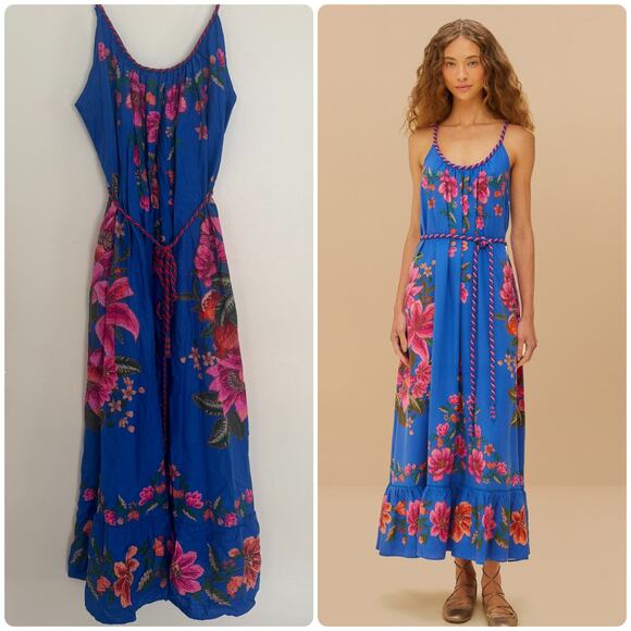 FARM Rio Dresses & Skirts - Farm Rio Blue Summer Fruit Scarf Lenzing Ecovero Euroflax Maxi Dress